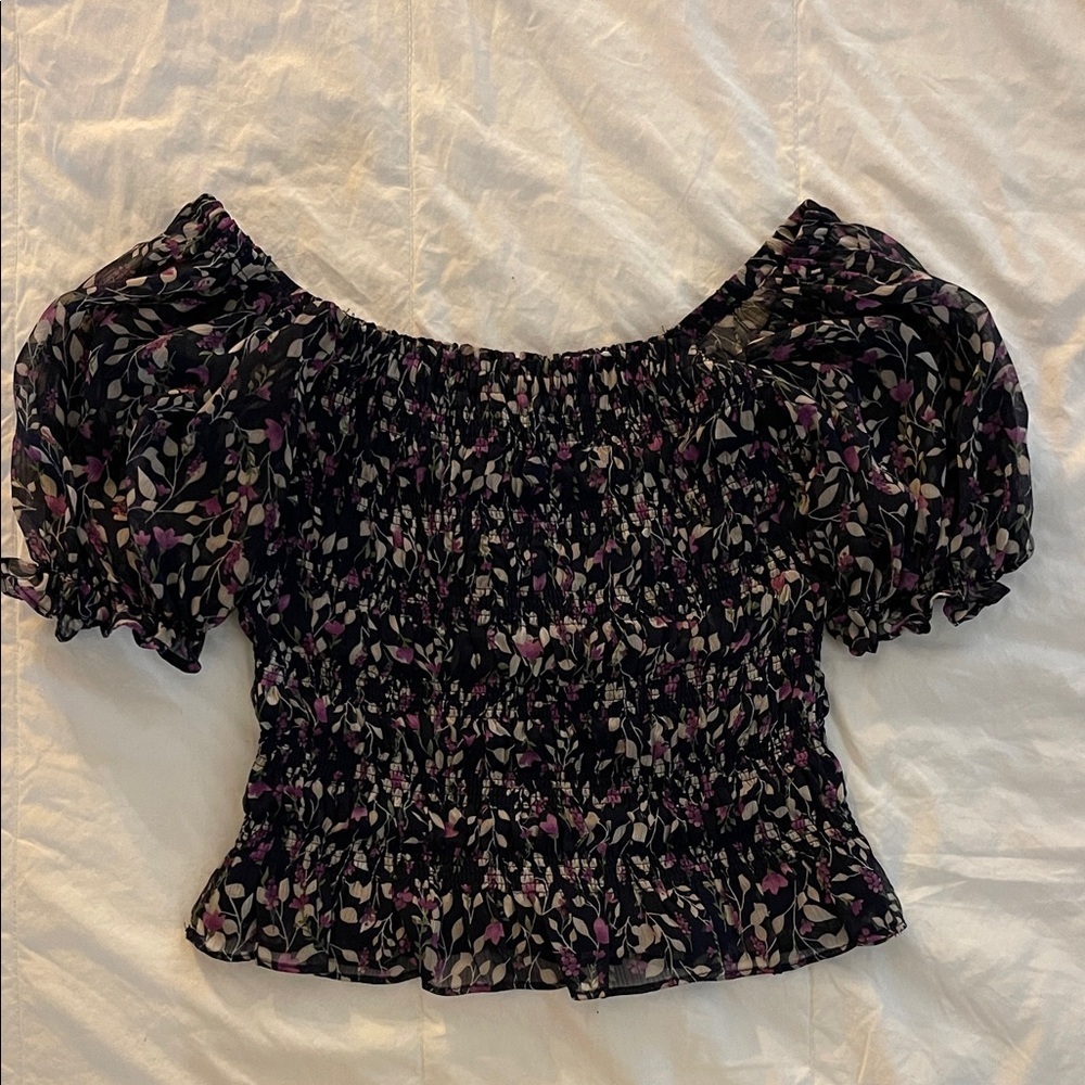 By Together Black and Violet Off-Shoulder Blouse